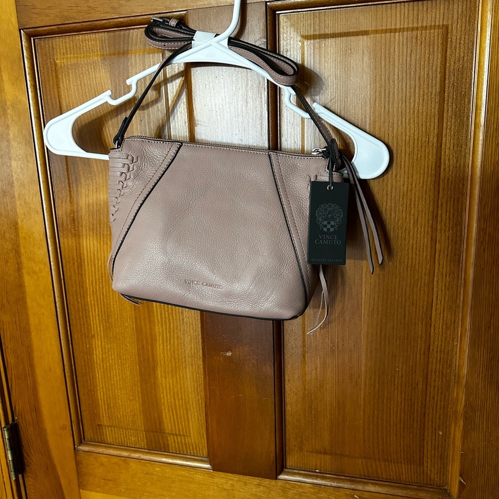 Light Pink Crossbody Bag with Soft Leather and Medium Size